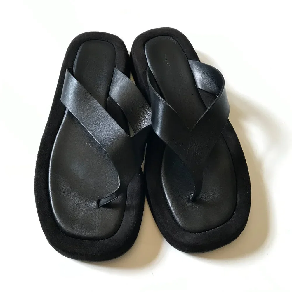 The ROW Ginza Leather Platform Sandals Flip Flops Womens 41.5 11.5 Black Suede - Picture 5 of 14